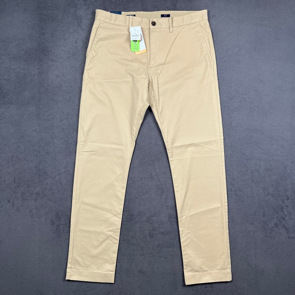 J.Crew Slim Fit TruTemp365 Chino Pants Mens 33x32 Khaki Stretch Cotton Blend NEW